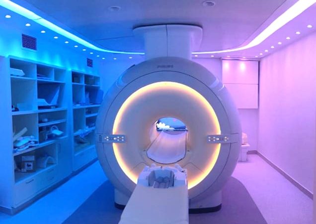 RF cage in MRI room with LED lighting